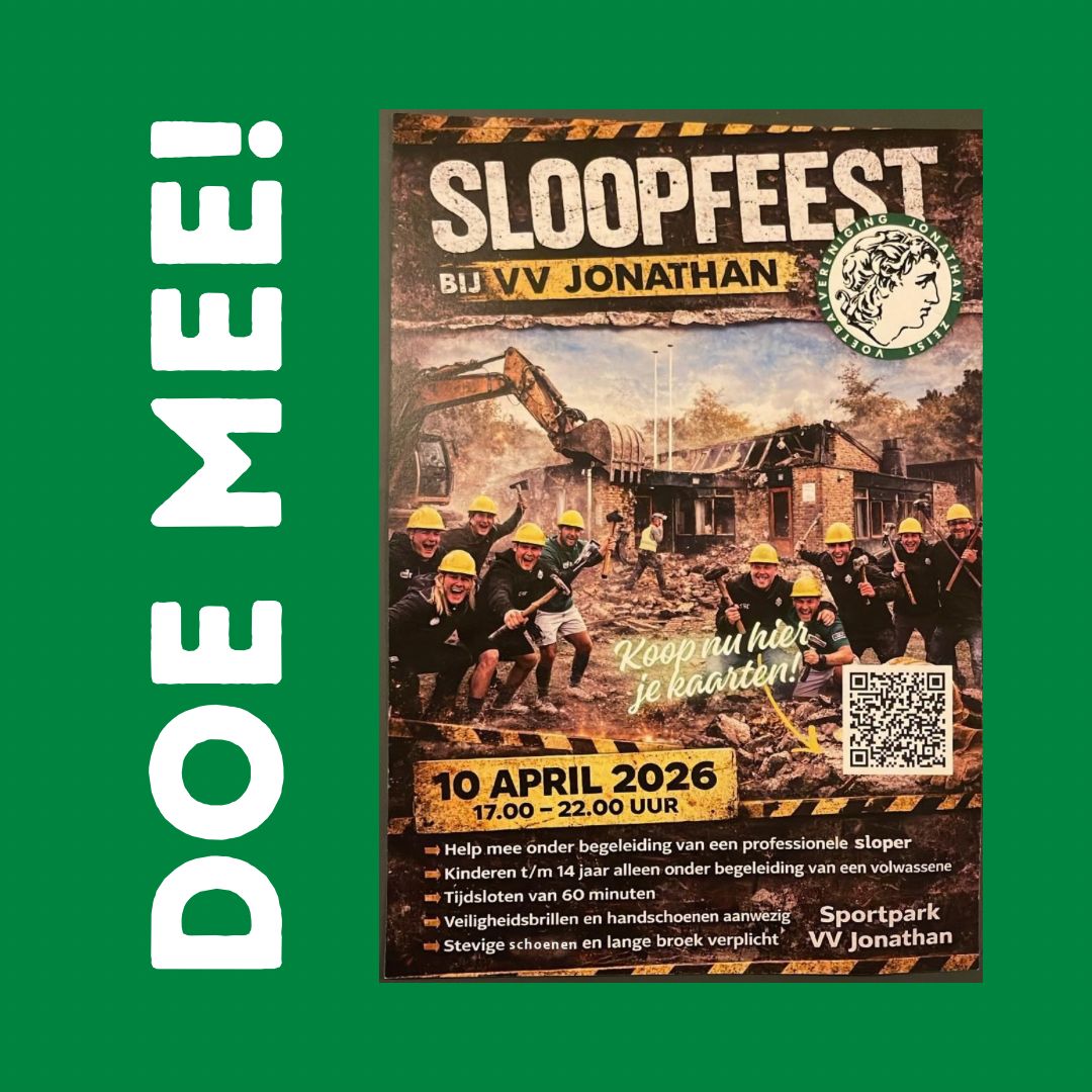Sloopfeest 10 april van 17.00 tot 22.00uur bij VV Jonathan