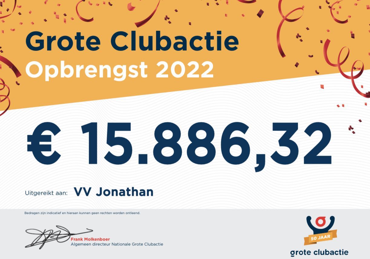 De trekkingsuitslag van de Grote Clubactie is bekend! vv Jonathan