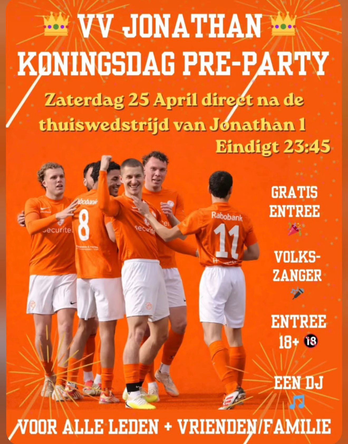 Koningsdag Pre-Party bij vvJonathan zaterdag 25 april